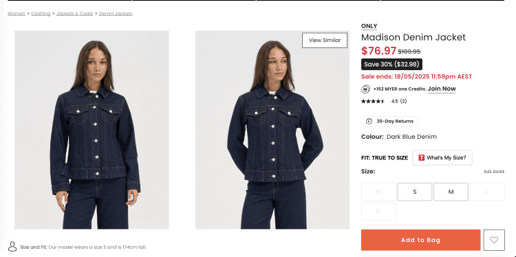 Myer: ONLY Madison Denim Jacket – Was $109.95, now $76.97